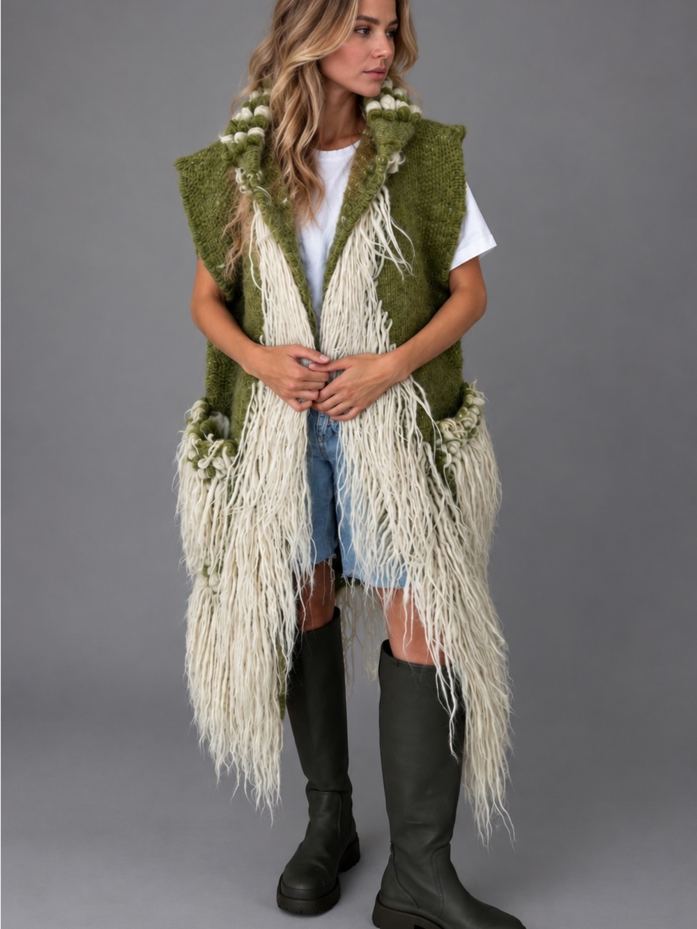 Olive & Ivory Fringe Knit Vest - Women